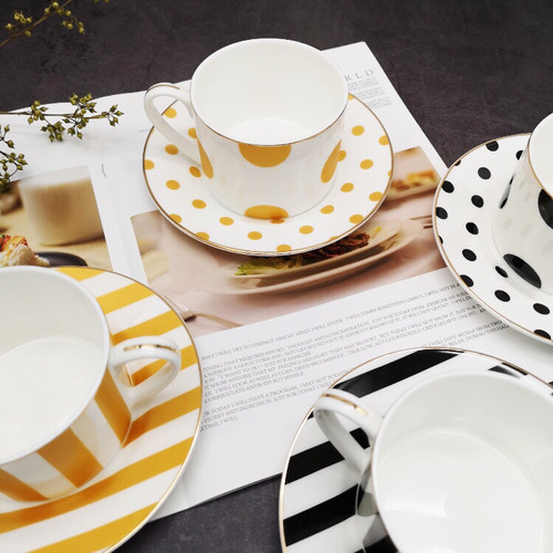 出口骨瓷波点手工描金ins咖啡杯