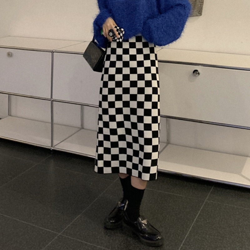 秋冬韩版大码a字学生棋盘格子