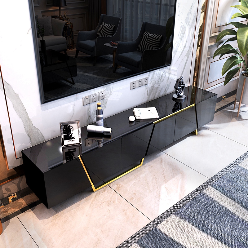 轻奢风黑色烤漆电视柜茶几组合