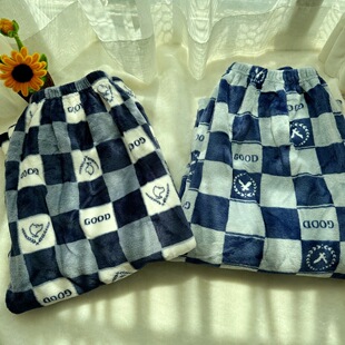 加厚法兰绒睡裤男冬季保暖大码宽松长裤珊瑚绒加绒加厚直筒家居裤