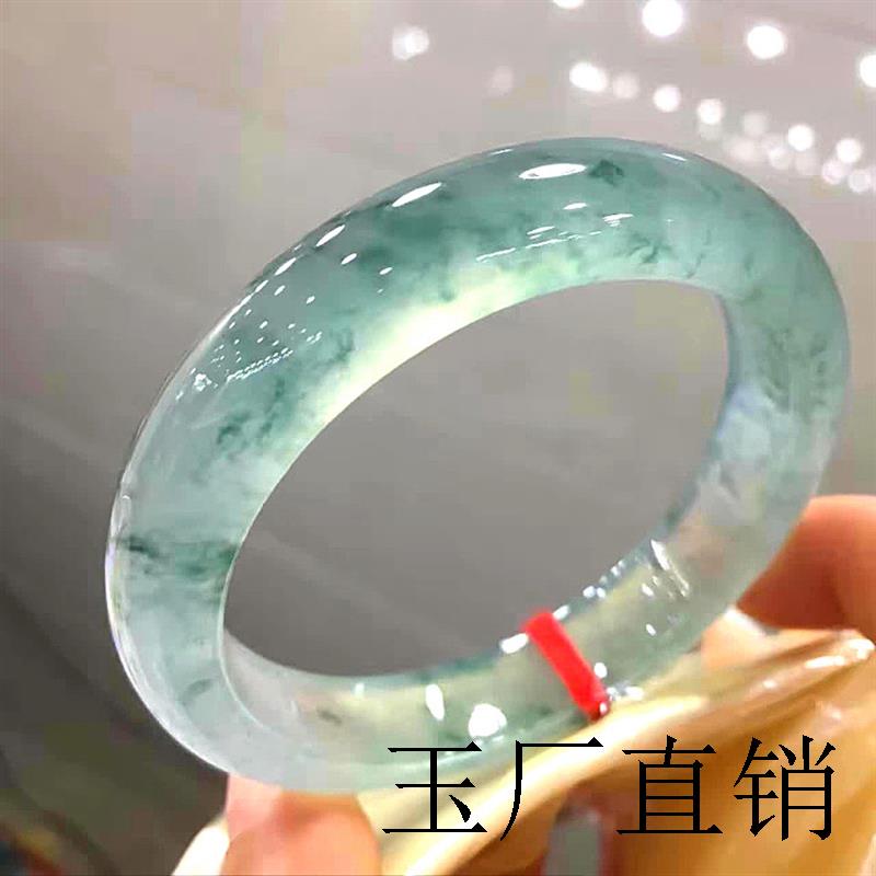 缅甸冰种飘花老坑翡翠手镯正圈晴水玻璃种圆条贵妃玉镯子处理手饰