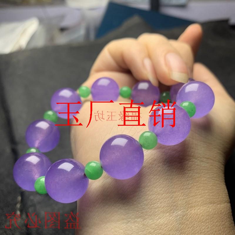 缅甸翡翠色紫罗兰手链冰糯种男女款珠串淡紫色转运圆珠民族风手串