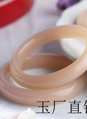 和田玉平安手镯新疆青海料藕粉百搭胖圆条玉镯女款高端叮当美人镯