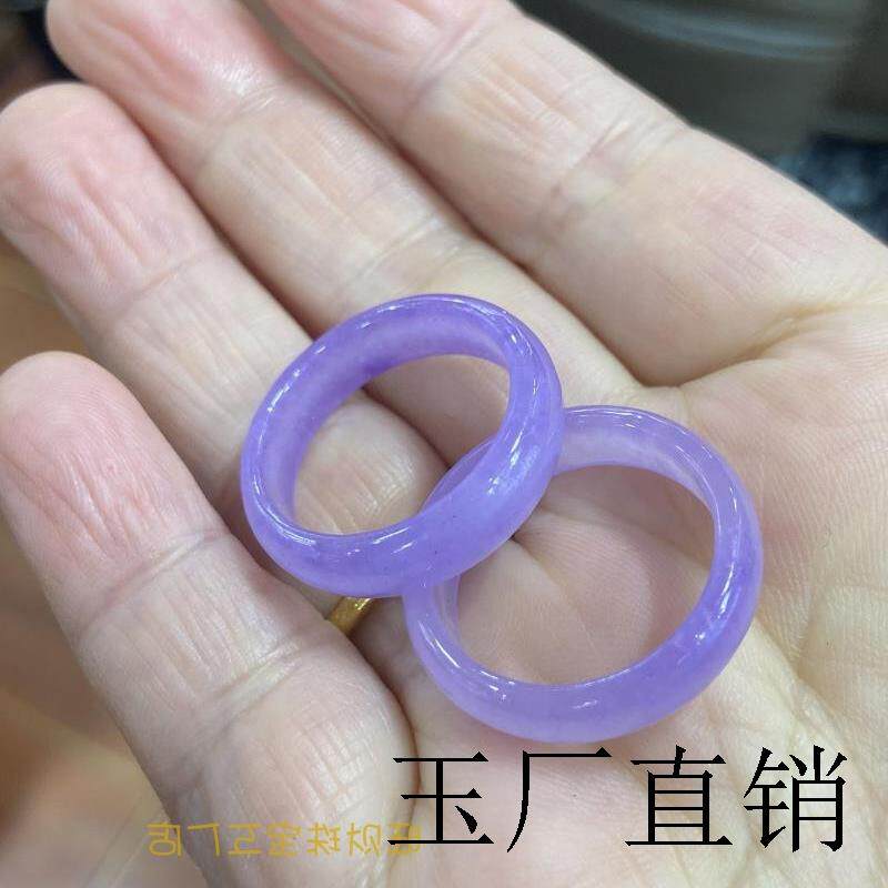 缅甸翡翠色冰种戒指紫罗兰飘绿戒圈阳绿飘花春彩戒指扳指男女玉戒