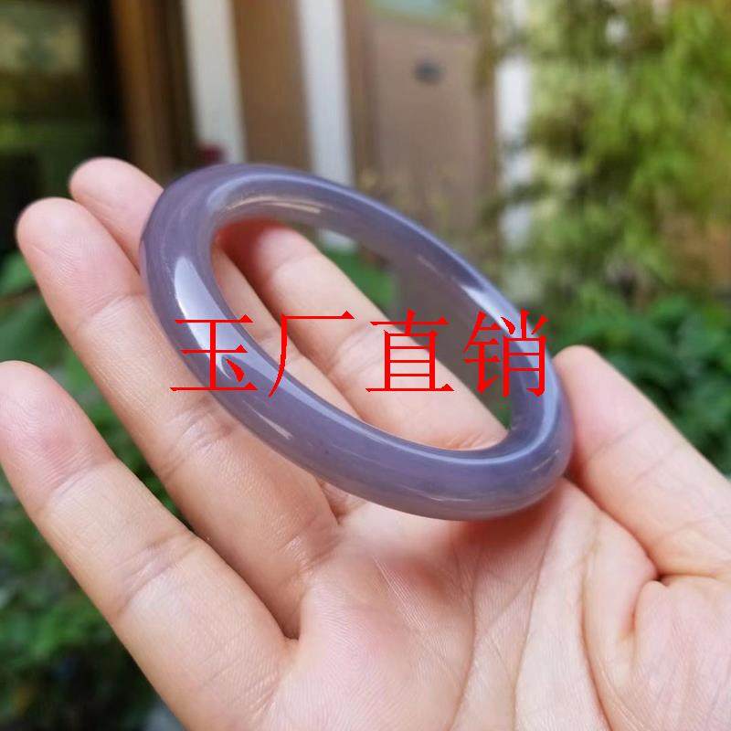 精选青海老料烟紫和田玉圆条手镯烟灰色玉镯子女款胖条紫罗兰送礼