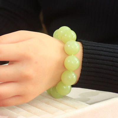 精选新疆和田玉若羌黄口料圆珠手链手串女男款时尚百搭手饰品送礼