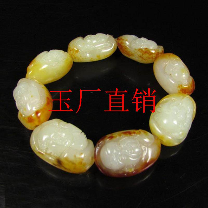 新疆和田玉白玉原石八仙手链枣红皮籽料佛头手链男女款玉手串饰品