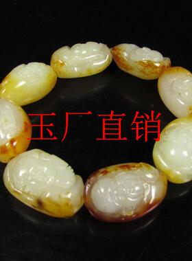 新疆和田玉白玉原石八仙手链枣红皮籽料佛头手链男女款玉手串饰品