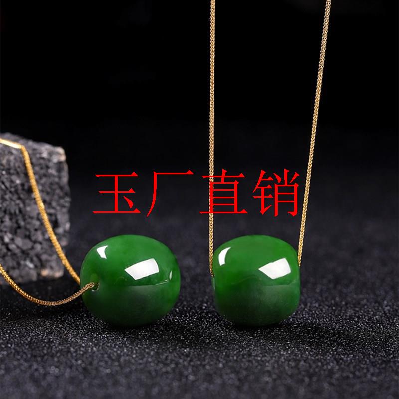 和田玉转运珠路路通项链挂件碧玉银菠菜绿女款锁骨链吊坠简约送礼