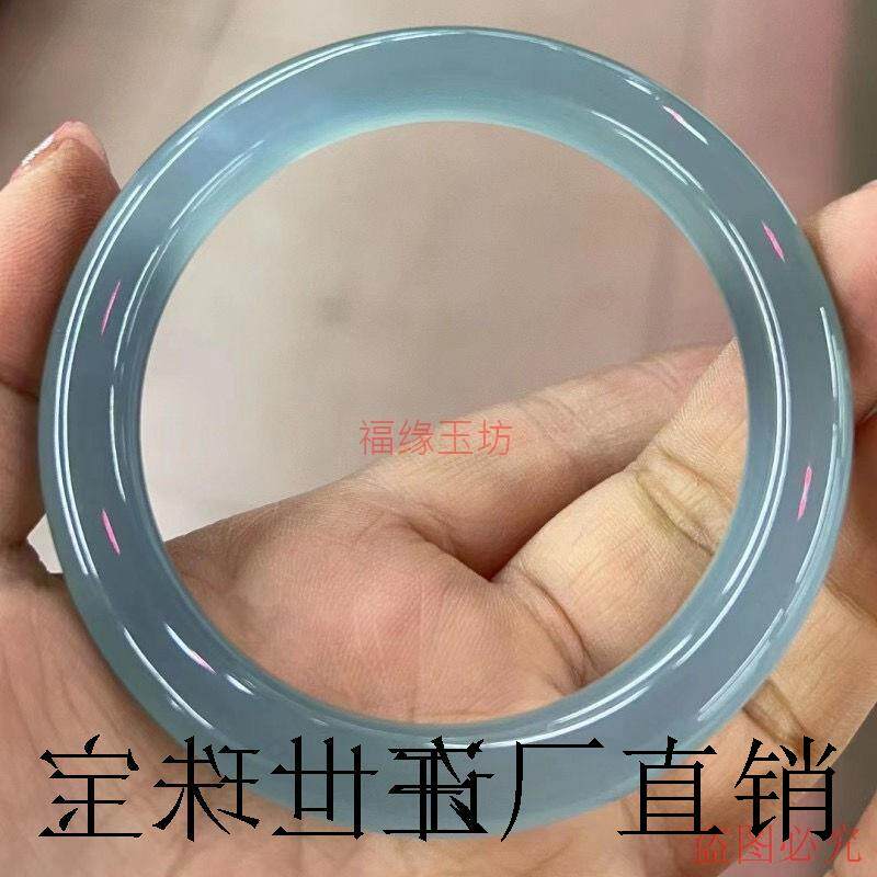 高端玉髓圆条手镯高冰种库里蓝玉髓玛瑙土耳其蓝水饰品冰晴水镯子