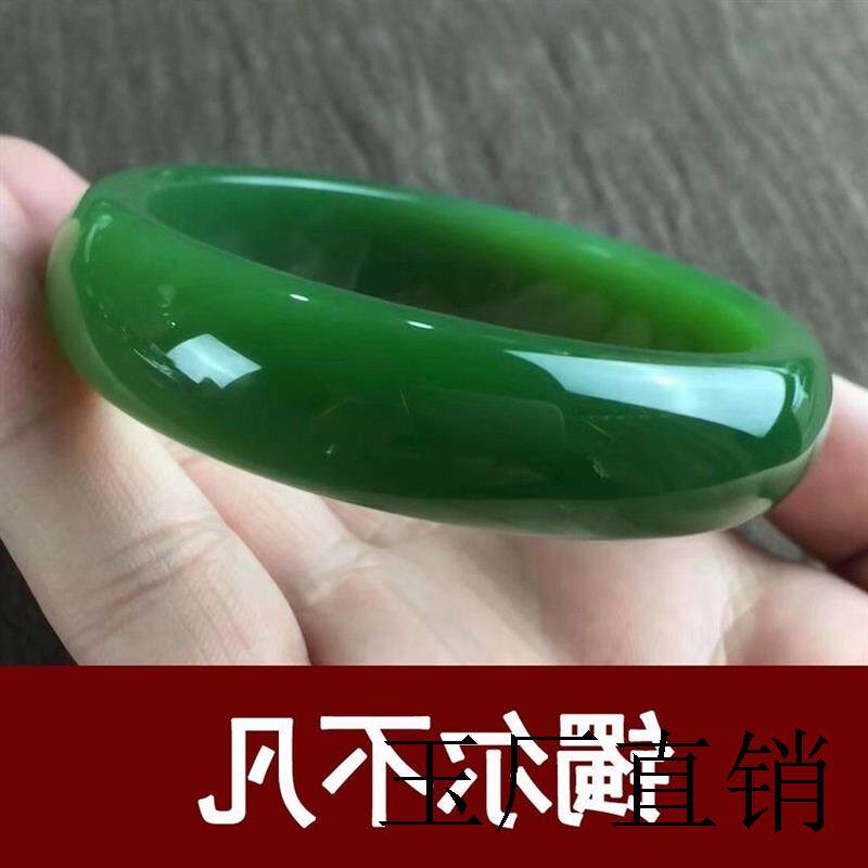 精选新疆和田玉碧玉手镯菠菜绿玉手镯清新百搭时尚国风款女玉镯子