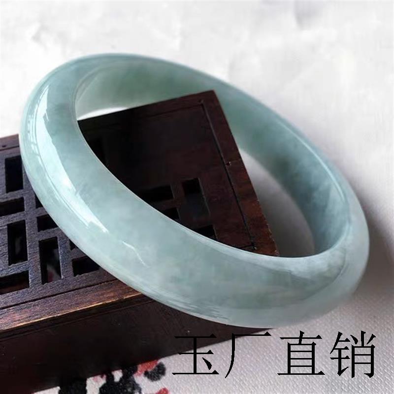 缅甸翡翠色手镯冰种油青飘花玉手镯女款正圈玉镯子玉石阳绿贵妃镯