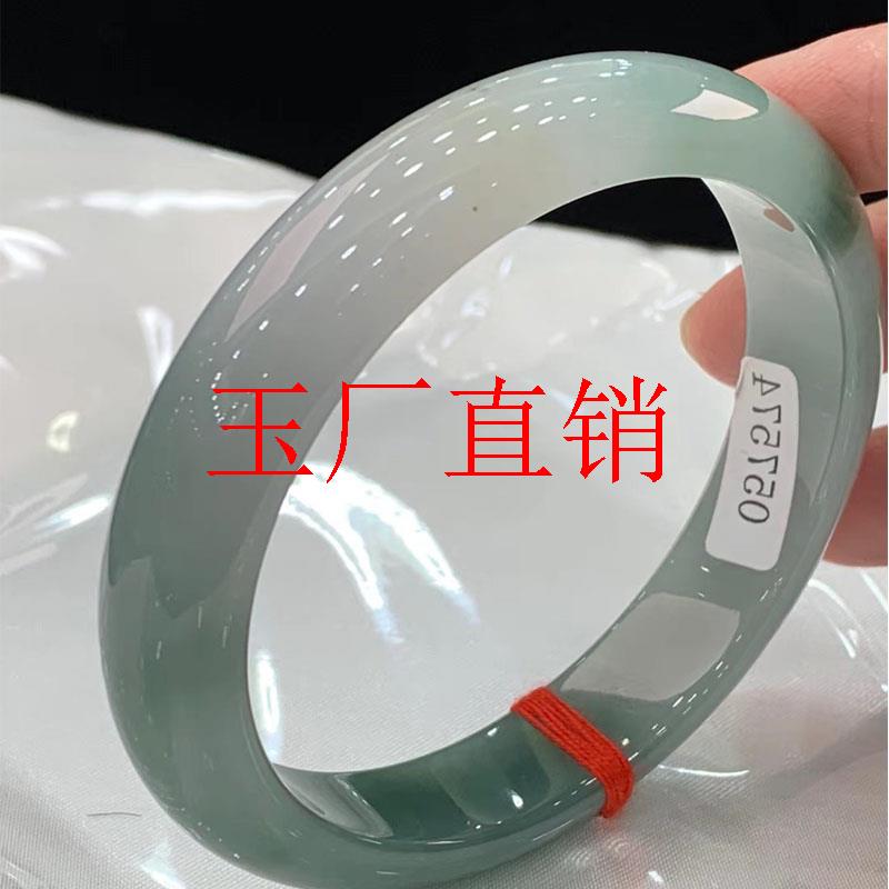 缅甸翡翠色冰糯种油青飘花玉正圈手镯精选女饰品贵妃绿玉手镯送礼