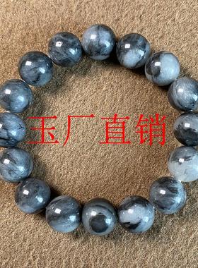 新疆和田玉青花籽料圆珠手串珠串散珠配饰男女款墨点山水意境手链