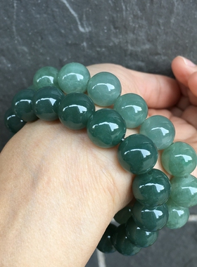 缅甸翡翠色散珠冰糯种油青玉珠冰透水润饱满玉石圆珠子手链男女款