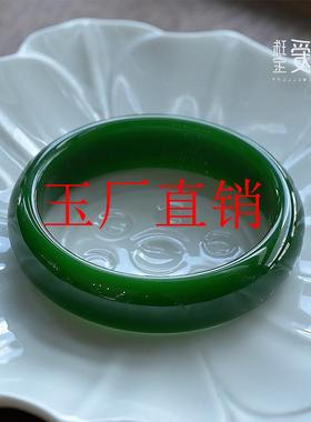 马达加斯加玉髓镯子墨绿色手镯高级菠菜绿碧玉手镯复古款时尚女镯
