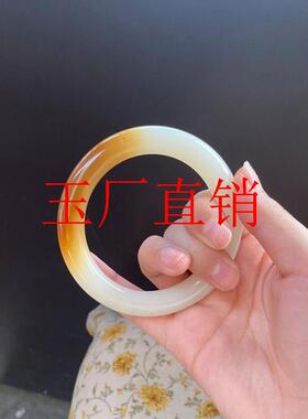 精选新疆且末老料和田白玉糖料俏色籽料羊脂玉女圆条糖白手镯送礼