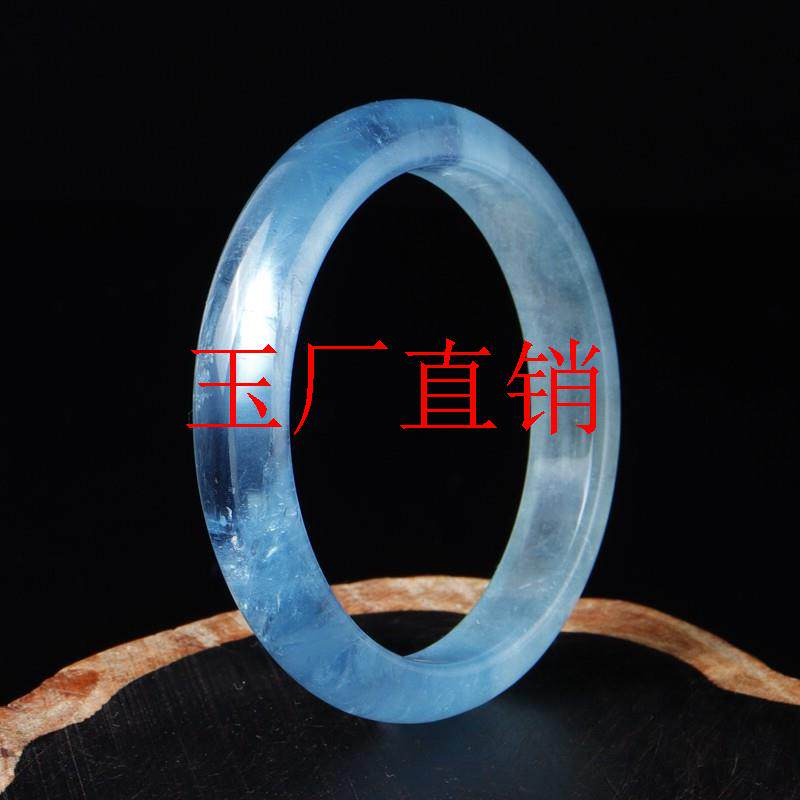 冰种海蓝宝手镯高冰种全透体魔鬼蓝单圈镯子饰品男女情侣款送礼物