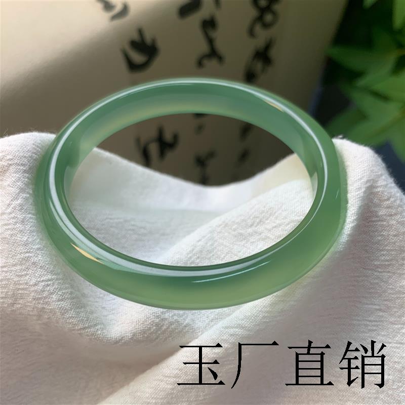 高端玛瑙玉髓手镯女冰种油青玉镯子非翡翠冰透招财美人镯转运礼物