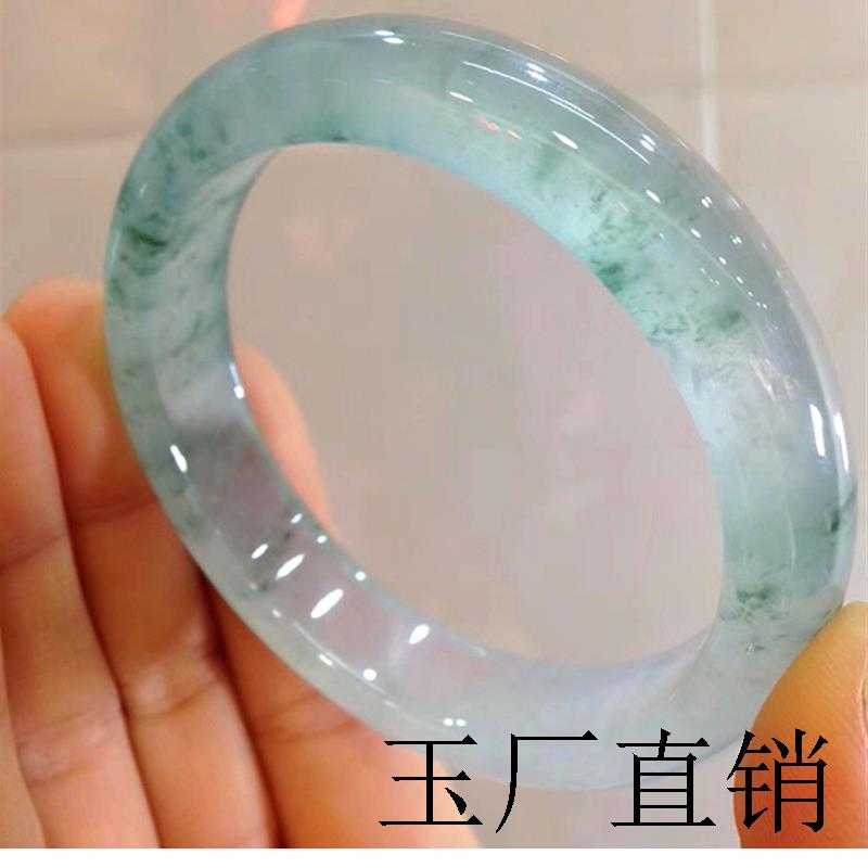 精选缅甸高端翡翠色玉石飘花冰透糯种帝王绿满绿阳绿圆条贵妃玉镯