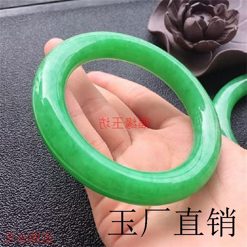 缅甸老坑翡翠色手镯糯种阳绿玉手镯满绿色圆条玉镯子精选玉石手镯