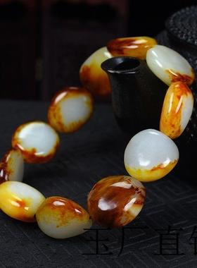 新疆精选和田玉籽料手链原石原皮手串男女同款红皮羊脂籽玉送礼