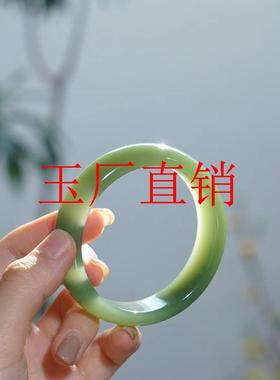 新疆和田玉青玉湖水绿简约时尚款切末蓝精品少女款玉镯旺夫送礼品