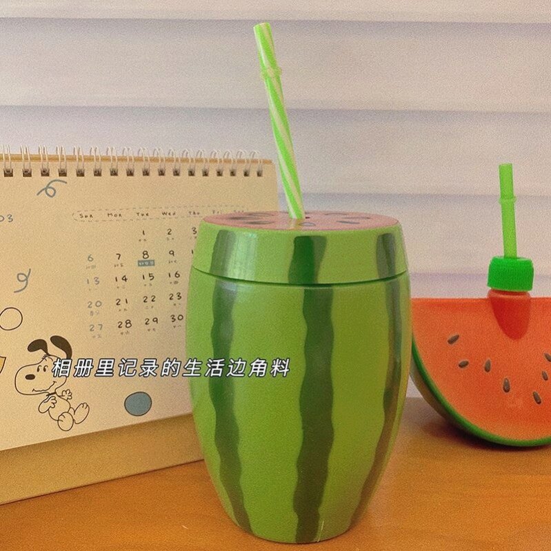 创意卡通水果西瓜杯儿童造型果汁吸管杯塑料饮品奶茶杯子