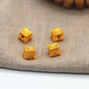 999足金24k纯金纯黄金四面方珠原创独款个性款佛珠隔珠顶珠腰珠