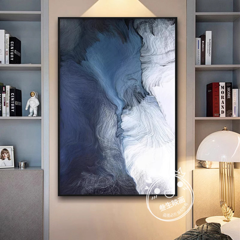 现代轻奢抽象蓝色装饰画简约高级感客厅背景墙落地画竖版玄关挂画