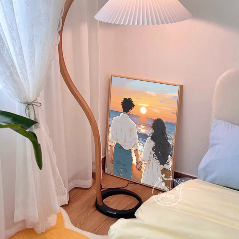海边情侣浪漫夕阳背影挂画温馨客餐厅卧室床头装饰画情人节礼物