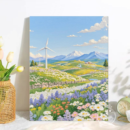 春日治愈花海风车挂画唯美风景奶油风客餐厅玄关卧室床头装饰画