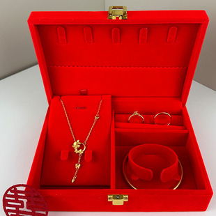 仿真婚庆结婚假三金首饰套装摆件五金饰品金色古法手镯戒指项链