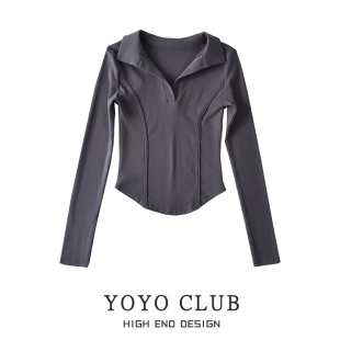 鱼骨正肩长袖 秋季 T恤polo领不规则上衣 女装 品牌折扣捡漏撤柜大码