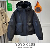 风连帽棉服女2026春季 品牌折扣胖MM新款 工装 多口袋百搭显瘦外套女