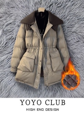 品牌折扣胖MM大码洋气大翻领百搭棉衣2025秋冬加厚面包服外套女潮