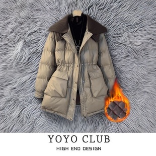 品牌折扣胖MM大码 洋气大翻领百搭棉衣2025秋冬加厚面包服外套女潮