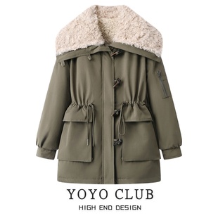 大翻领保暖外套 羊羔毛派克棉服2025秋冬韩版 品牌折扣胖MM大码 爆款