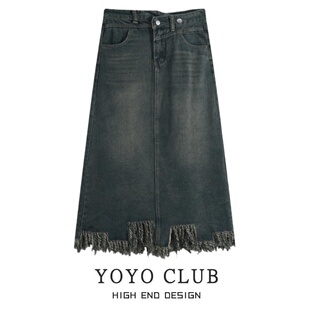 高腰显瘦中长裙子 新款 品牌折扣胖MM大码 复古牛仔半身裙女2026春季