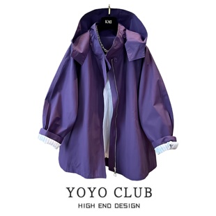 品牌折扣高级感洋气英伦风连帽风衣女2026百搭显瘦宽松休闲外套潮