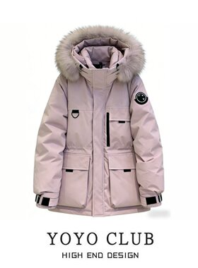 胖MM韩版洋气大毛领连帽棉服女潮