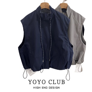 宽松休闲百搭外套女 新款 品牌折扣胖MM大码 立领拉链马甲女2026春季