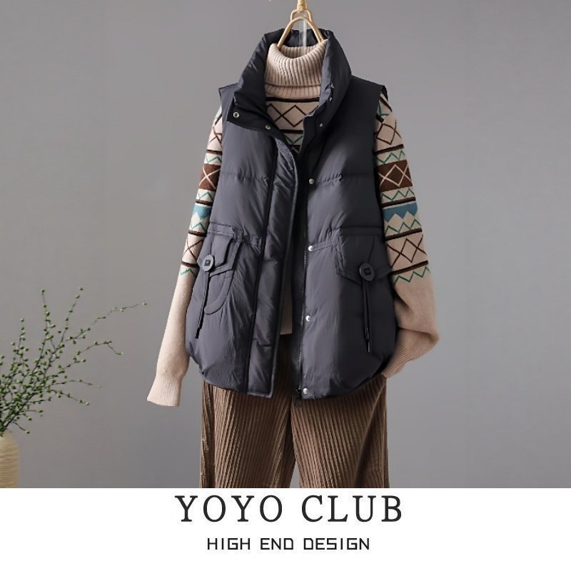 品牌折扣胖MM美式洋气宽松纯色马甲2025秋冬季新款立领休闲背心女