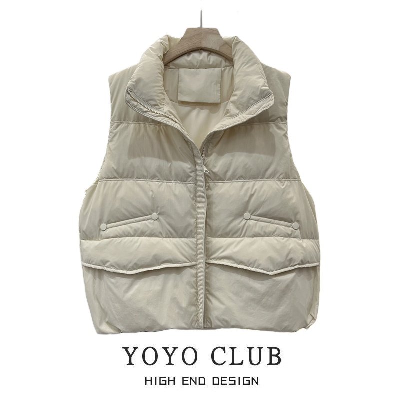 胖MM通勤风立领拉链羽绒棉马甲女