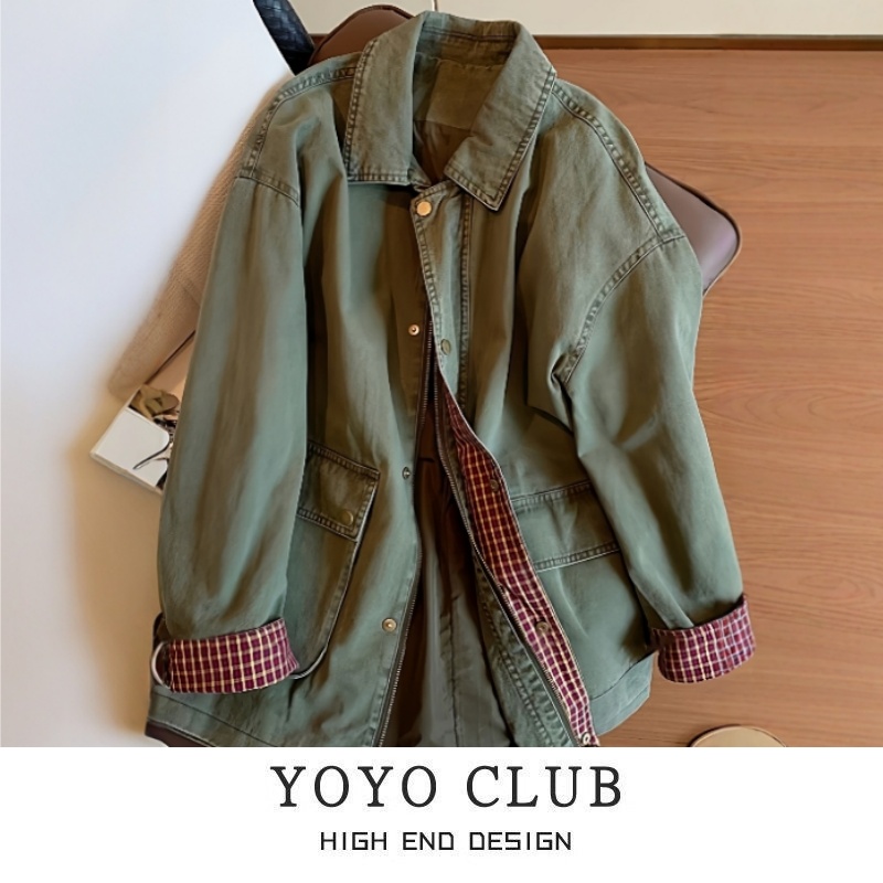 品牌折扣胖MM高级复古翻领牛仔外套2025韩版中性风设计感外套女潮