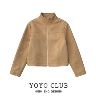 品牌折扣美拉德风麂皮立领外套女2026春季 复古百搭休闲拉链夹克潮