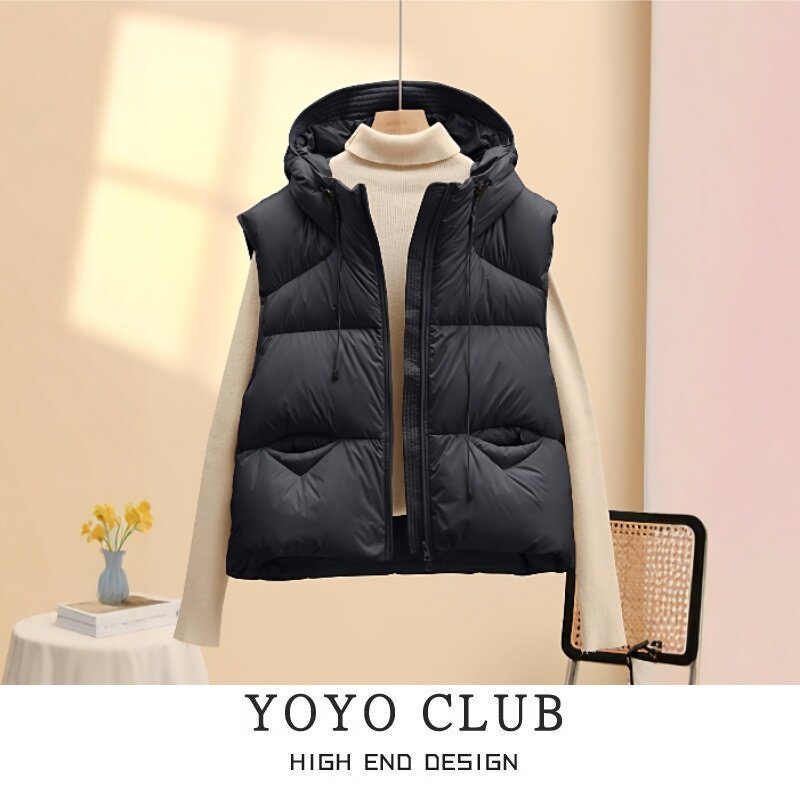 品牌折扣胖MM大码美式轻柔泡芙羽绒棉马甲2025年新款百搭连帽棉衣