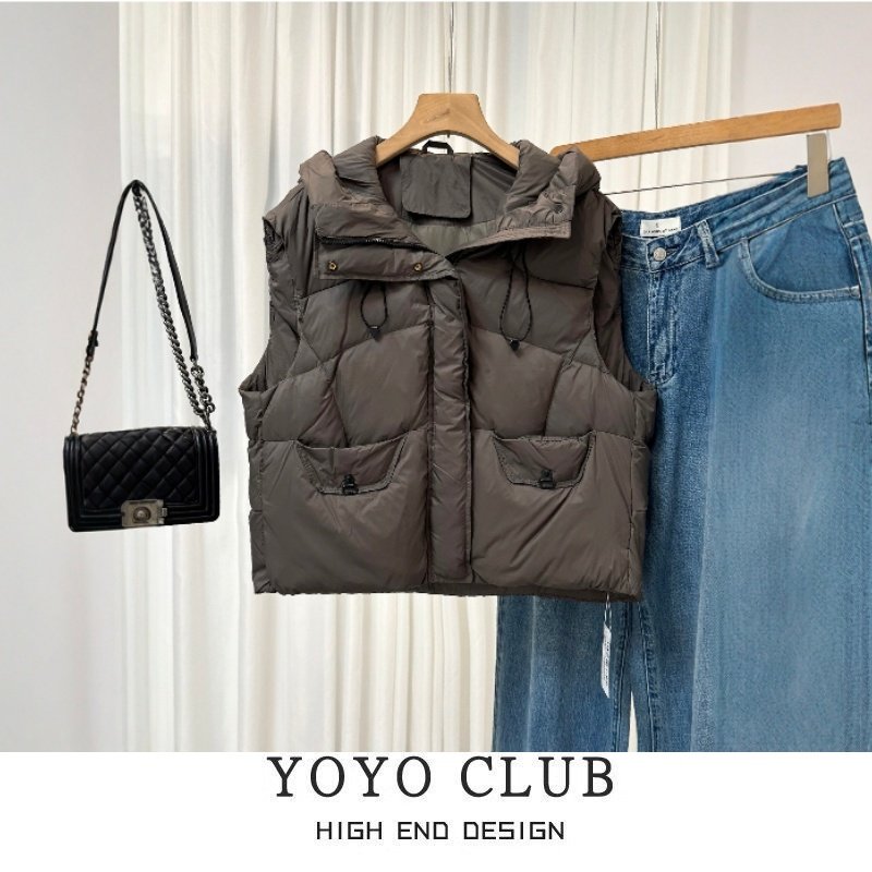 品牌折扣胖MM休闲百搭洋气马甲2025秋冬新款韩版宽松连帽外套女潮