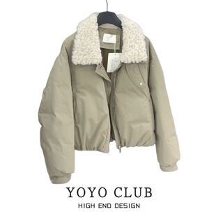 品牌折扣胖MM美式 棉衣2025秋冬百搭宽松小众棉服外套 简约毛领长袖