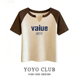 女装 品牌折扣2026夏季 上衣大码 撞色短袖 设计感显瘦百搭T恤潮 新款